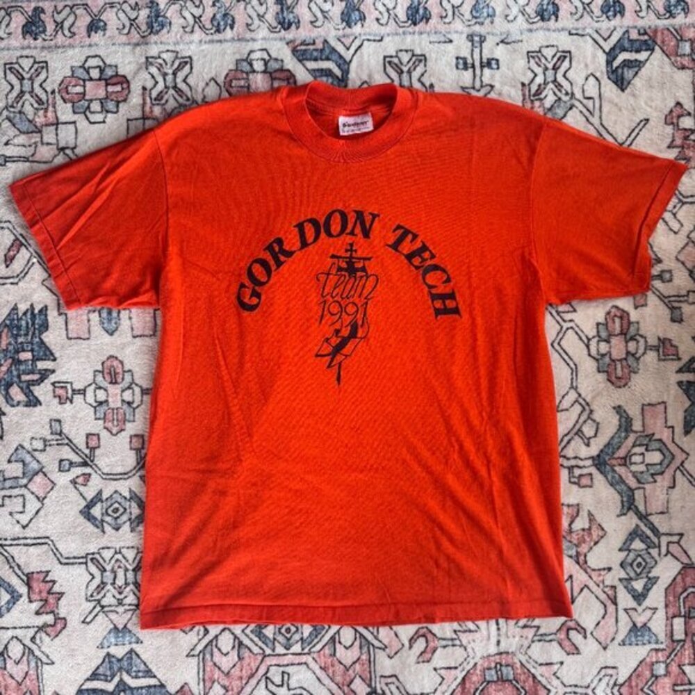 Vintage 90s Gordon Tech Team 1991 Orange T-Shirt - size XL